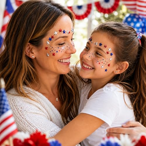 9 Sheets Patriotic Freckles Face Tattoos & Gem Stickers Set - StyleC-9 Pcs