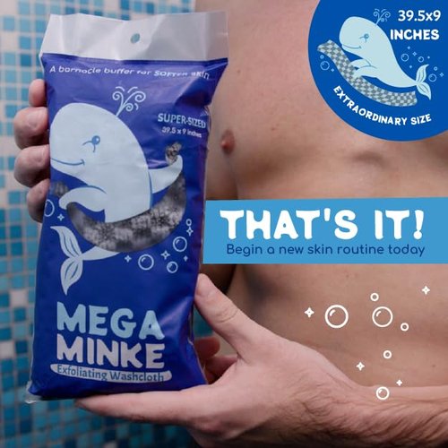 JJ KENT MEGA Minke Exfoliating Washcloth - Reusable Exfoliating Body Scrubber and Dead Skin Remover for Super Soft Skin - Rip-Resistant Large Washcloths for Showering