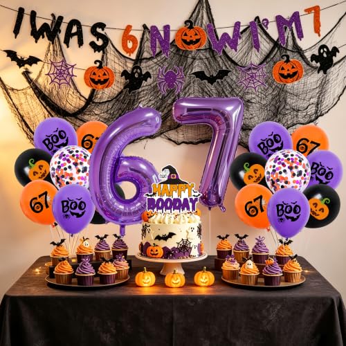 Halloween 7th Birthday Party Decorations Set with Banners Balloons and Cake Topper