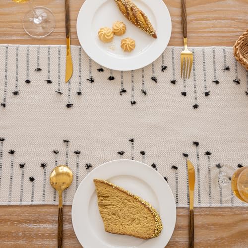 Joyfol Day Boho Table Runner - Black Stripe, 13 x 36 Inch Farmhouse Decor