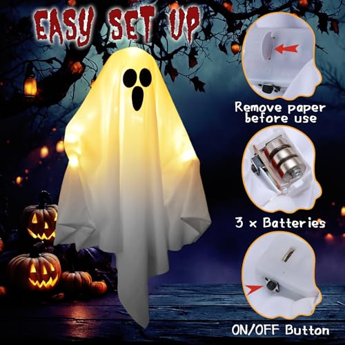 Light-Up Hanging Ghosts Halloween Decorations, 2 Pack, White