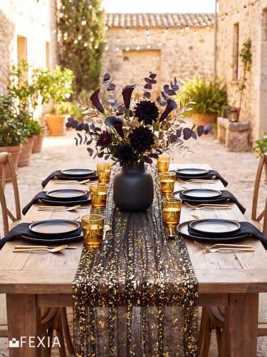 Halloween Black Gold 2-Pack 10FT Glitter Table Runners - Elegant Home Decor