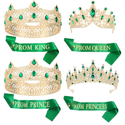 Prom Crowns and Tiara Set with Sashes - Green, King & Queen Costume Accessories
