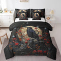 Black Red Gothic Rose Comforter Set with Sheets 7 Piece Full Bedding