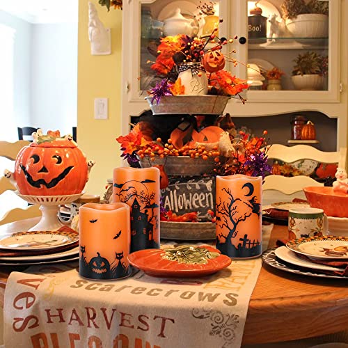 Halloween Orange Flameless Pillar Candles with 6H Timer - 3PCS, Orange-Timer