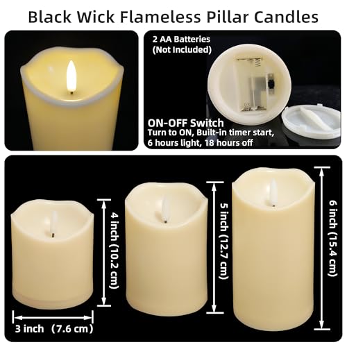 Flameless Pillar Candles with Timer - 3 Pack, 3" x 4/5/6"