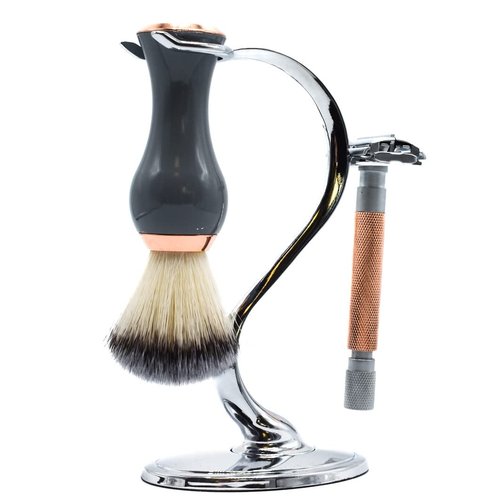 Taconic Shave Super Safety Razors Deluxe Razor & Brush Stand – Heavyweight Chrome Double Edge Safety Razor Holder, Classic Wet Shaving Organizer