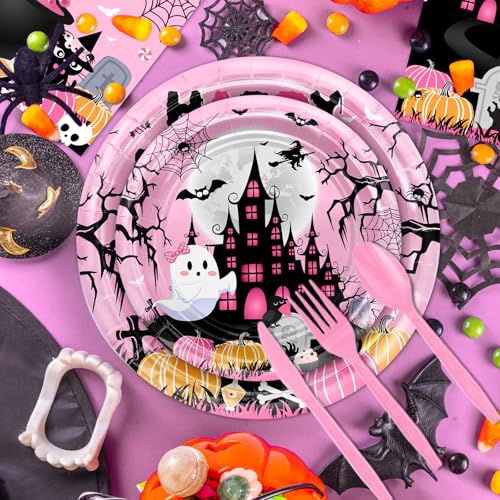Pink Halloween Birthday Decorations Party Supplies for 24 Guests - Ghost & Pumpkin Theme
