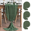 120 Inch 3-Piece Forest Green Gauze Wedding Table Runner - Boho Home Decor