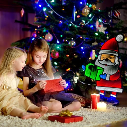 Santa Infinity Mirror Light with Stand - LED Christmas Holiday Decor - USB-Powered 16x24 Inches - Indoor Seasonal Decoration - Santa Variation