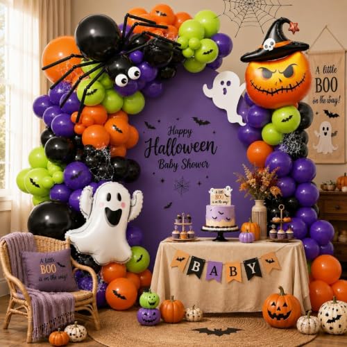 Halloween Balloon Arch Kit with Ghost and Pumpkin Foil Balloons - 152 Pieces