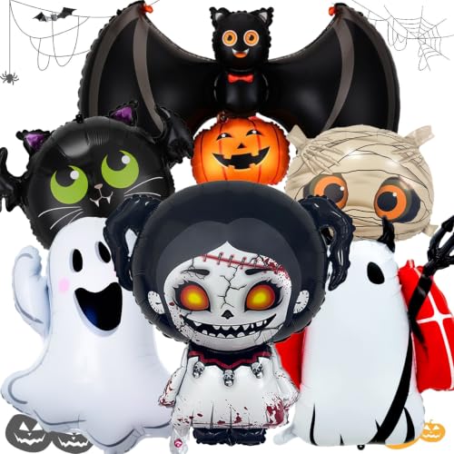 Halloween Balloons with Ghost Bat Horror Doll Party Decorations - Set of 7