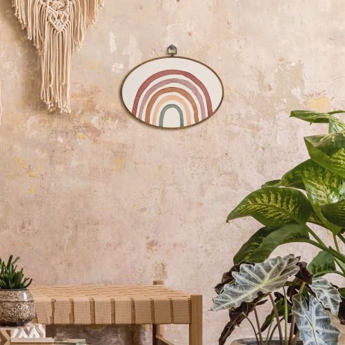 Boho Rainbow Oval Wall Art Decor - Neutral Canvas Artwork for Home & Nursery