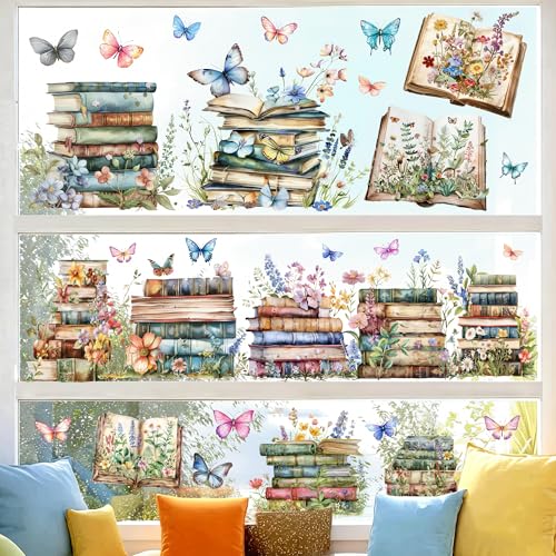 Flower Book Watercolor Wildflower Window Cling - Static Glass Decal for Windows & Glass