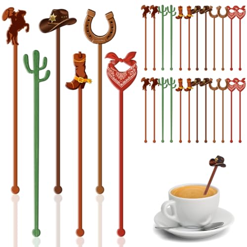 Cowboy Cocktail Stir Sticks 30 Pcs Western Rodeo Party Drink Picks - Rustic Acrylic