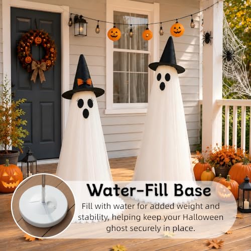Lighted Halloween Ghost Decor Set - 82 Inch Adjustable, Warm White, 2 Pack