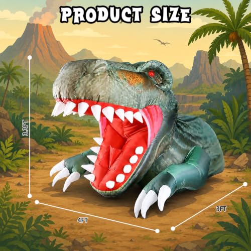 Halloween Inflatable T-Rex Car Decor Kit with LED Lights and Interactive Candy Pouch - 4FT