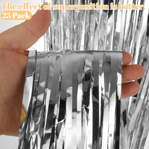 25-Pack Silver Foil Fringe Curtains - Tinsel Party Backdrops & Decorations
