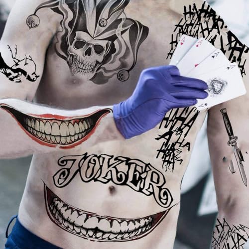 Joker HQ Temporary Tattoos Set - 6 Sheets Halloween Cosplay Body Art