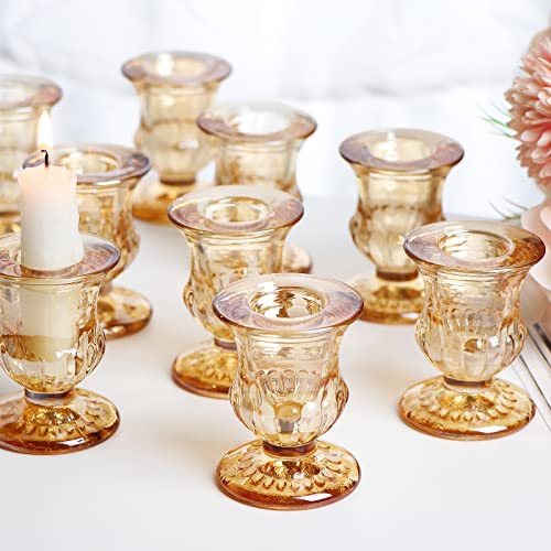 Letine Gold Candlestick Holders Set of 12 - 2.5 Inch Taper Candle Holders Bulk with Variation A-Gold for Wedding Party Christmas