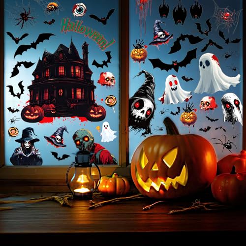 Halloween Window Clings - Ghost Bat Pumpkin Skeleton Decor - Ghost Variation