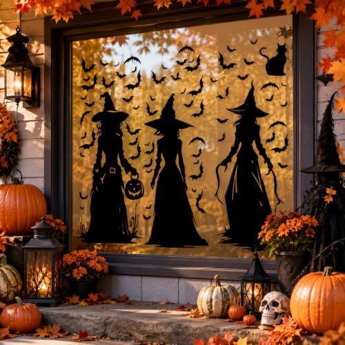 Halloween Black Witch Window Clings - Large 35'' Silhouette Decoration - Black Witch Variation