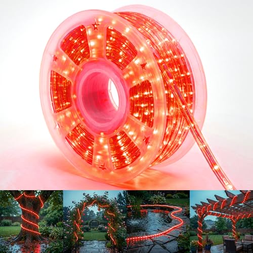 100ft Connectable Waterproof Red LED Rope Light for Outdoor & Indoor Decor - 8 Modes with Controller