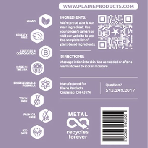 Plaine Products Eco-Friendly Body Lotion: Citrus Lavender, 16 oz (Refillable Aluminum Bottle with Pump)