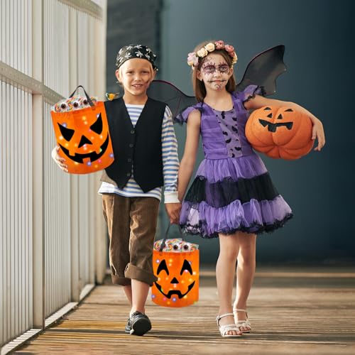 6 Pack LED Light Up Halloween Candy Buckets with Pumpkin Design
