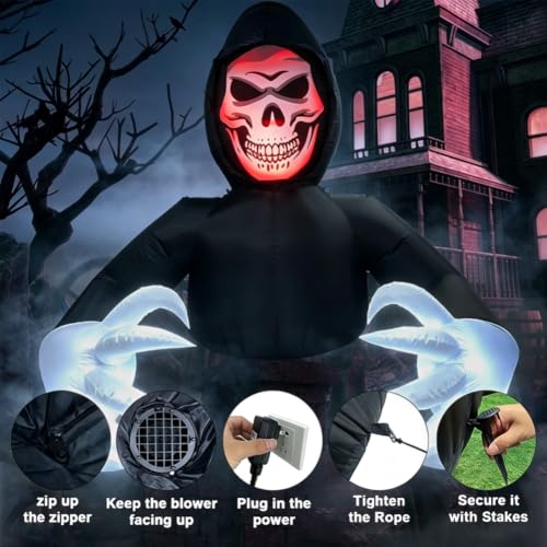 7.7FT Inflatable Halloween Grim Reaper with Sound & LED Lights for Outdoor Yard Decor
