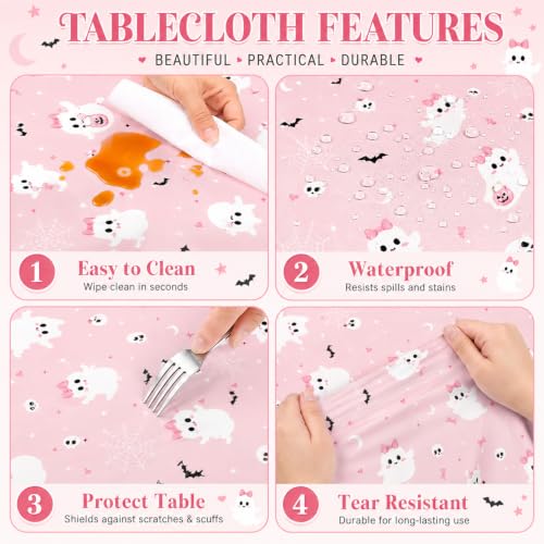 Pink Halloween Tablecloth 3 Pack - Cute Ghost & Spooky Decor, 54x108 Inches - Halloween Variation
