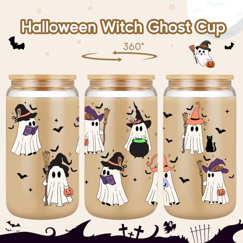 Halloween Ghost Witch Coffee Glass Tumbler - Spooky Iced Drink Cup