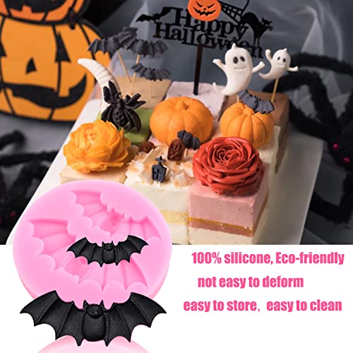 Halloween Spider Web & Bat Silicone Mold Set - Style E, 4-Piece Cake Decorating Molds