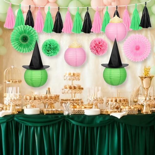 Halloween Witch Party Decorations Set Pink & Green Lanterns Pompoms