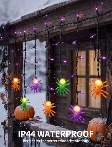Outdoor Halloween Spider String Lights - 50 LED 7FT Waterproof Decorative Lights