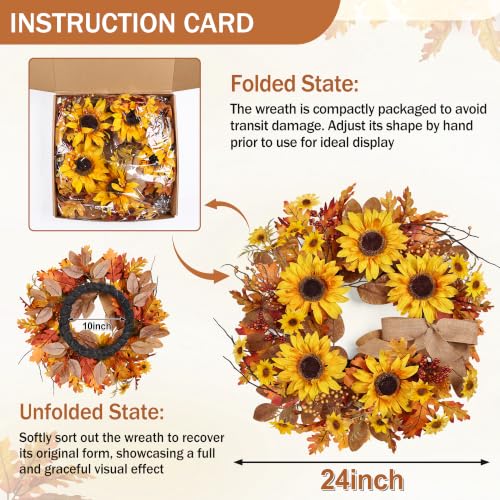 Sunflower Fall Wreath for Front Door - 24 Inch with Red Variation