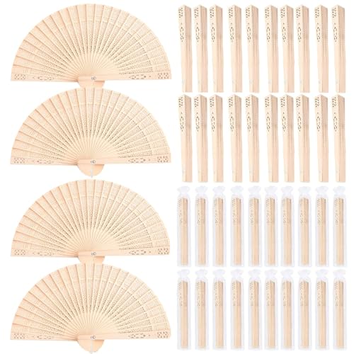Wooden Folding Hand Fan with Sandalwood Fragrance - 50 pcs Set