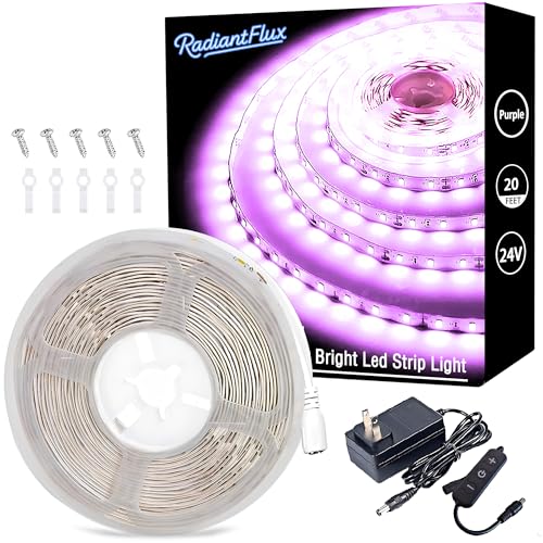 Purple LED Strip Lights 20Ft with Dimming Button - RGB Rope Lights for Decoration, Party, Cabinets
