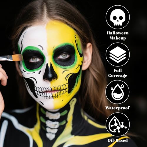 Oil-Based Body Paint Set - Black, Yellow & Bright Green Halloween Cosplay