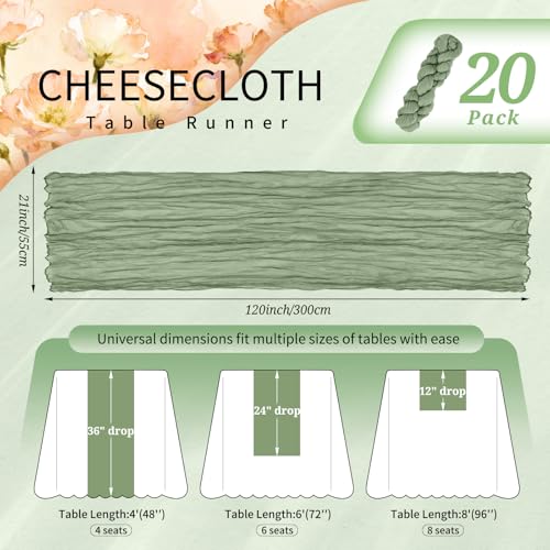 Sage Green Cheesecloth Table Runner Set - 20 Pack 10ft Wedding & Event Decor Variation of THIS listing