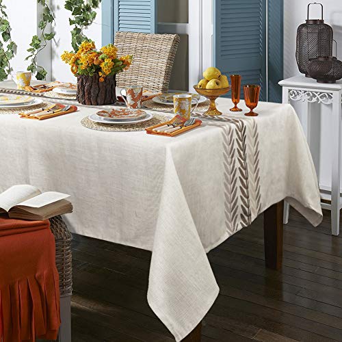 Linen Leaf Embroidery Heavy Duty Cotton Linen Tablecloth - Rectangular 86" x 52"