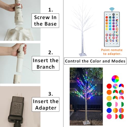 RGB Lighted Birch Tree - 6 ft Artificial Tree with 35 Colors & Remote Control