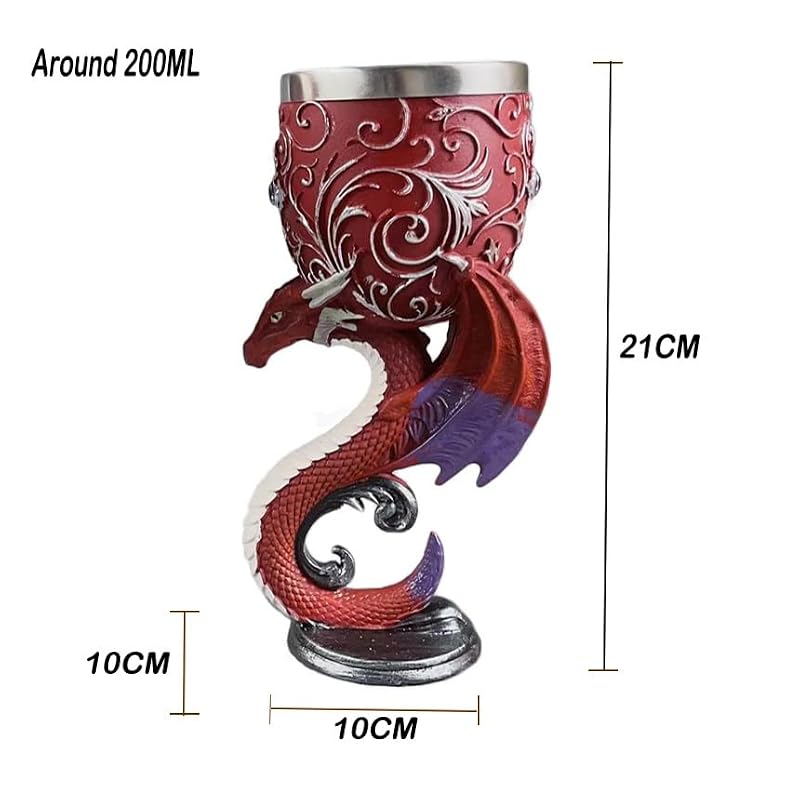 Retro Red Dragon Goblet - Gothic Wine Glass Resin & Stainless Steel, Party Decor - Red Dragon Cup