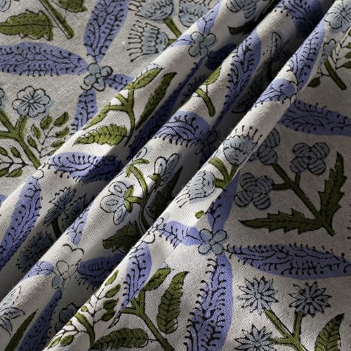 Ridhi Hand Block Print Cotton Round Tablecloth 90 Inch - Light Steel Blue