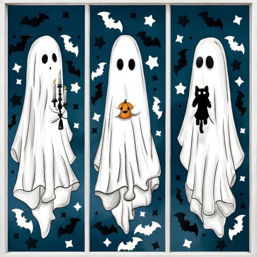 Halloween Ghost Window Clings Set – Large Spooky Decor for Indoor & Office Windows, 3 Sheets