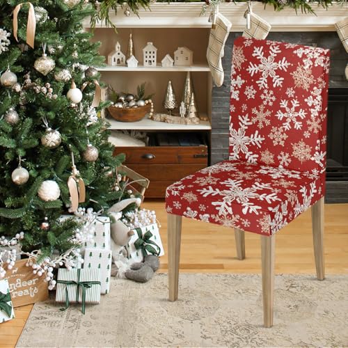 Christmas Red Snow Stick Figure Chair Covers - 8PCS Holiday Home Decor