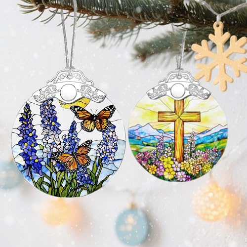 Lavender Butterfly Stained Glass Christmas Ornament - Holiday Tree Decor & Gift Idea