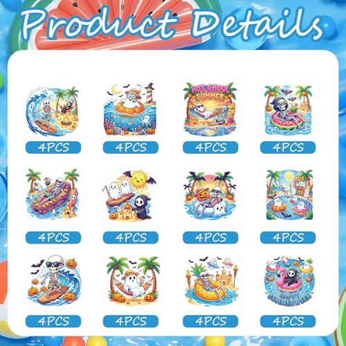 Summer Ween Cupcake Toppers 48PCS Halloween Party Decorations with Surfing Skeletons