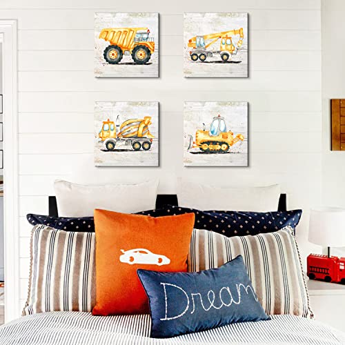 Kids Construction Truck Wall Art Set - 14x14 Inches for Boys Room Decor