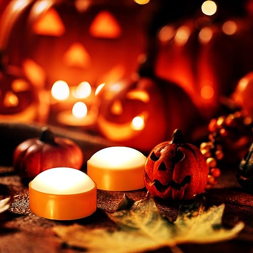 Halloween LED Pumpkin Lights 6 Pack with Remote & Timer - Orange, 2.6x1.5 Inches - Perfect for Pumpkins